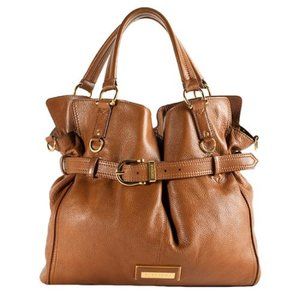 BURBERRY Raymond Brown Pebbled Leather Belted Tote Bag